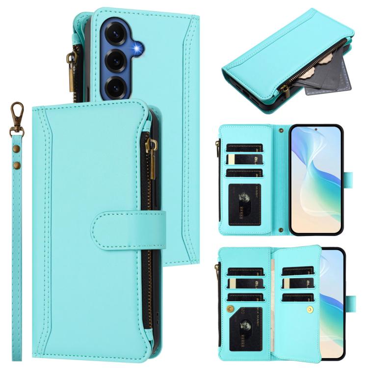 Custodia in pelle con chiusura magnetica, 9 scomparti per carte e cerniera, con cinturino da polso., For Samsung Galaxy S26+ 5G, For Samsung Galaxy S26 Edge 5G, For Samsung Galaxy S26 Ultra 5G, For Samsung Galaxy S26 5G