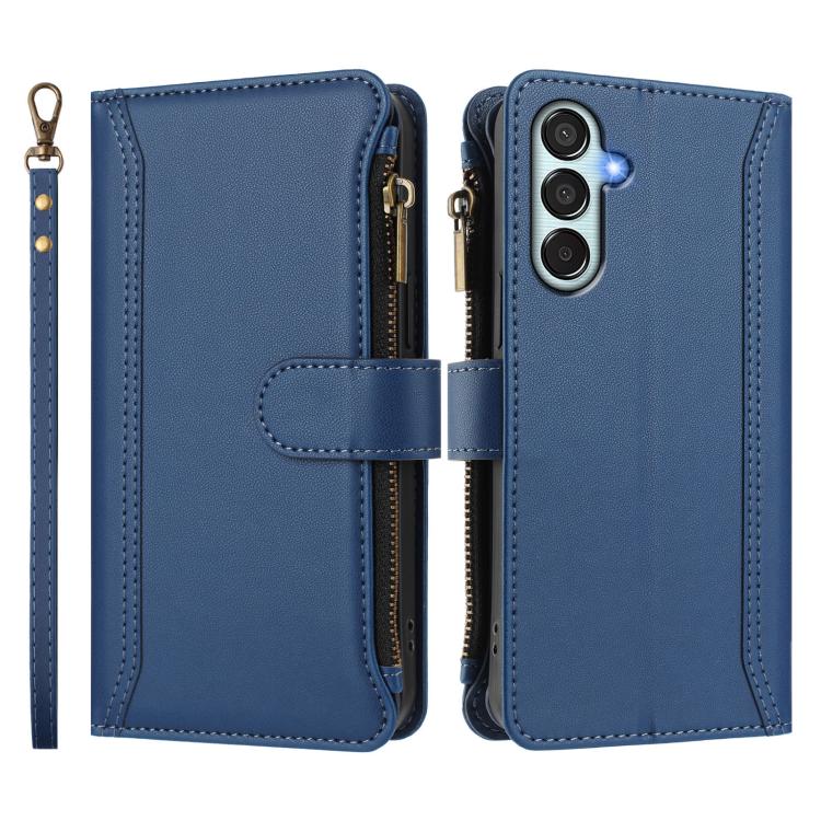 Custodia in pelle con chiusura magnetica, 9 scomparti per carte e cerniera, con cinturino da polso., For Samsung Galaxy M52 5G, For Samsung Galaxy M32 4G / M22, For Samsung Galaxy M62 / F62 4G