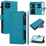Custodia in pelle con chiusura magnetica, 9 scomparti per carte e cerniera, con cinturino da polso., For Samsung Galaxy M54 / F54 5G, For Samsung Galaxy M14 5G, For Samsung Galaxy M53 5G, For Samsung Galaxy M33 5G