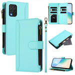 Custodia in pelle con chiusura magnetica, 9 scomparti per carte e cerniera, con cinturino da polso., For Samsung Galaxy M52 5G, For Samsung Galaxy M32 4G / M22, For Samsung Galaxy M62 / F62 4G