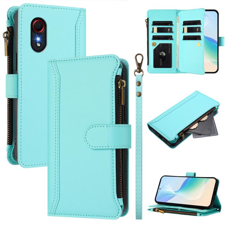 Custodia in pelle con chiusura magnetica, 9 scomparti per carte e cerniera, con cinturino da polso., For Samsung Galaxy XCover 7 Pro, For Samsung Galaxy XCover 7, For Samsung Galaxy XCover6 Pro, For Samsung Galaxy XCover 5