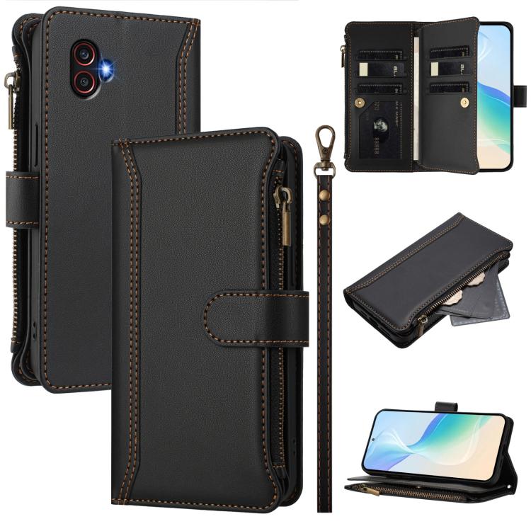 Custodia in pelle con chiusura magnetica, 9 scomparti per carte e cerniera, con cinturino da polso., For Samsung Galaxy XCover 7 Pro, For Samsung Galaxy XCover 7, For Samsung Galaxy XCover6 Pro, For Samsung Galaxy XCover 5