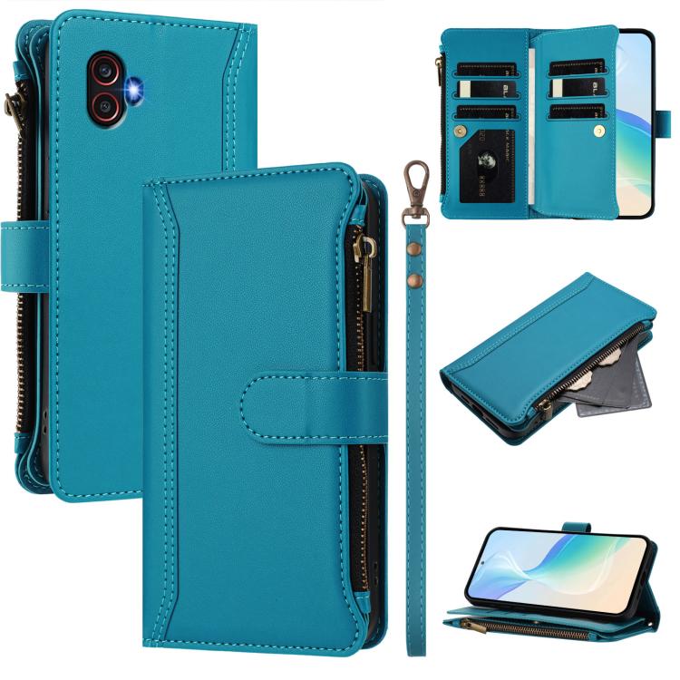 Custodia in pelle con chiusura magnetica, 9 scomparti per carte e cerniera, con cinturino da polso., For Samsung Galaxy XCover 7 Pro, For Samsung Galaxy XCover 7, For Samsung Galaxy XCover6 Pro, For Samsung Galaxy XCover 5