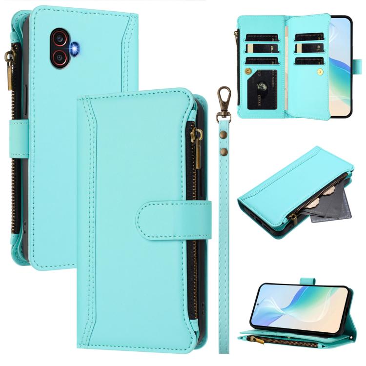 Custodia in pelle con chiusura magnetica, 9 scomparti per carte e cerniera, con cinturino da polso., For Samsung Galaxy XCover 7 Pro, For Samsung Galaxy XCover 7, For Samsung Galaxy XCover6 Pro, For Samsung Galaxy XCover 5