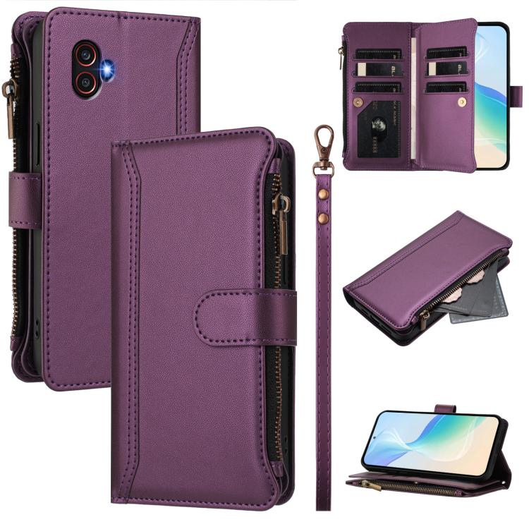 Custodia in pelle con chiusura magnetica, 9 scomparti per carte e cerniera, con cinturino da polso., For Samsung Galaxy XCover 7 Pro, For Samsung Galaxy XCover 7, For Samsung Galaxy XCover6 Pro, For Samsung Galaxy XCover 5