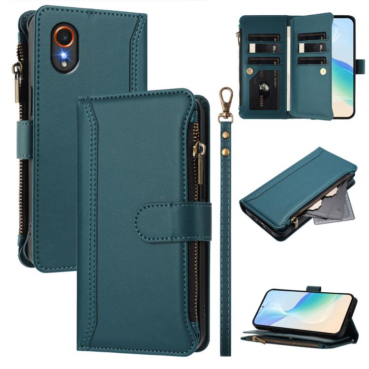 Custodia in pelle con chiusura magnetica, 9 scomparti per carte e cerniera, con cinturino da polso., For Samsung Galaxy XCover 7 Pro, For Samsung Galaxy XCover 7, For Samsung Galaxy XCover6 Pro, For Samsung Galaxy XCover 5