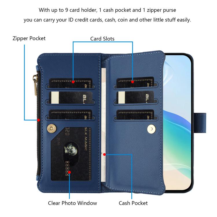 Custodia in pelle con chiusura magnetica, 9 scomparti per carte e cerniera, con cinturino da polso., For Samsung Galaxy XCover 7 Pro, For Samsung Galaxy XCover 7, For Samsung Galaxy XCover6 Pro, For Samsung Galaxy XCover 5