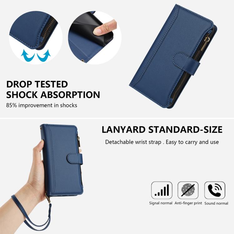 Custodia in pelle con chiusura magnetica, 9 scomparti per carte e cerniera, con cinturino da polso., For Samsung Galaxy XCover 7 Pro, For Samsung Galaxy XCover 7, For Samsung Galaxy XCover6 Pro, For Samsung Galaxy XCover 5