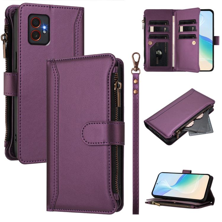 Custodia in pelle con chiusura magnetica, 9 scomparti per carte e cerniera, con cinturino da polso., For Samsung Galaxy XCover 7 Pro, For Samsung Galaxy XCover 7, For Samsung Galaxy XCover6 Pro, For Samsung Galaxy XCover 5