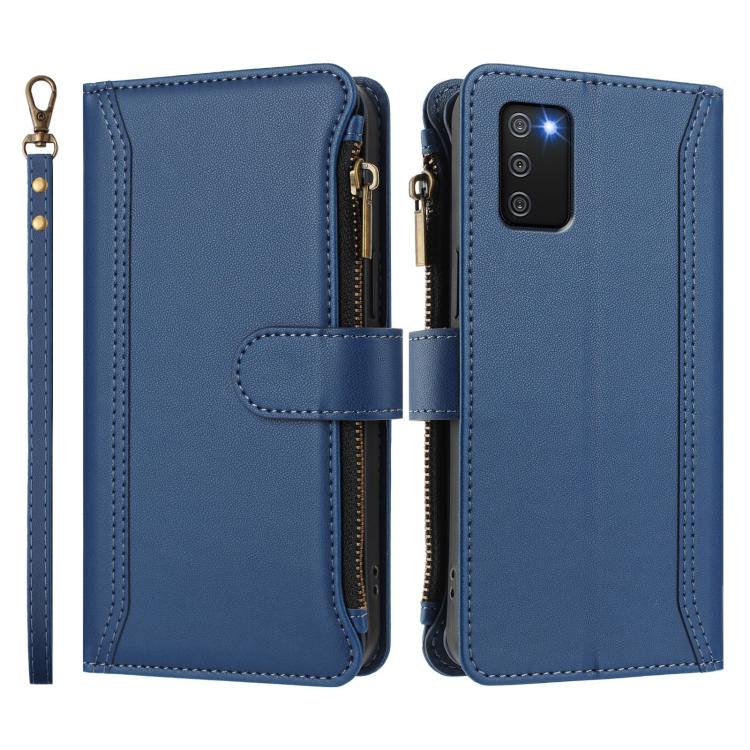 Custodia in pelle con chiusura magnetica, 9 scomparti per carte e cerniera, con cinturino da polso., For Samsung Galaxy A02s 164mm, For Samsung Galaxy A02s 166mm