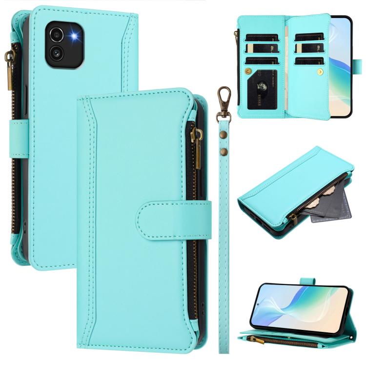 Custodia in pelle con chiusura magnetica, 9 scomparti per carte e cerniera, con cinturino da polso., For Samsung Galaxy A33 5G, For Samsung Galaxy A03 164mm, For Samsung Galaxy A03 166mm, For Samsung Galaxy A52 5G / 4G / A52s