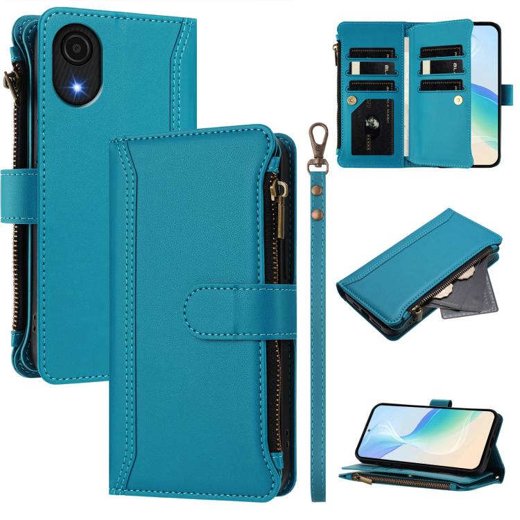 Custodia in pelle con chiusura magnetica, 9 scomparti per carte e cerniera, con cinturino da polso., For Samsung Galaxy A24 4G, For Samsung Galaxy A23 5G / 4G / M23, For Samsung Galaxy A32 5G / M32 5G, For Samsung Galaxy A04 Core / A03 Core