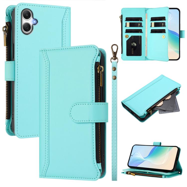Custodia in pelle con chiusura magnetica, 9 scomparti per carte e cerniera, con cinturino da polso., For Galaxy A27 5G, For Samsung Galaxy A06 4G / 5G, For Samsung Galaxy A56 5G, For Samsung Galaxy A26 5G