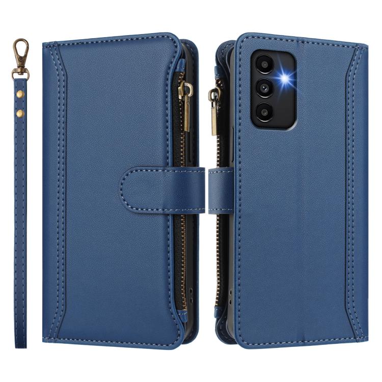 Custodia in pelle con chiusura magnetica, 9 scomparti per carte e cerniera, con cinturino da polso., For Samsung Galaxy A13 5G / 4G / A04s, For Samsung Galaxy A22 5G / A22s / F42, For Samsung Galaxy A53 5G, For Samsung Galaxy A73 5G