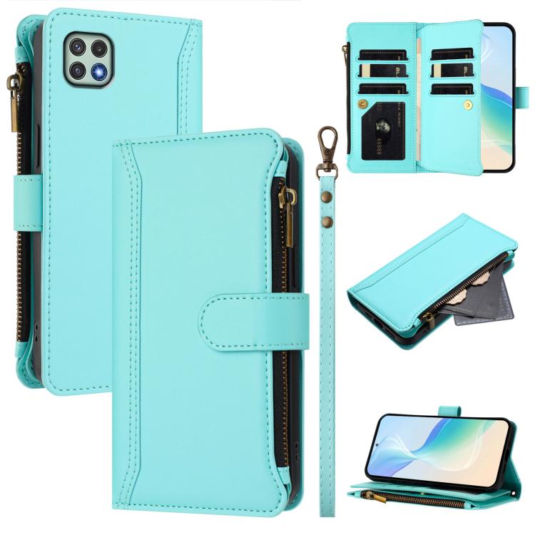 Custodia in pelle con chiusura magnetica, 9 scomparti per carte e cerniera, con cinturino da polso., For Samsung Galaxy A13 5G / 4G / A04s, For Samsung Galaxy A22 5G / A22s / F42, For Samsung Galaxy A53 5G, For Samsung Galaxy A73 5G