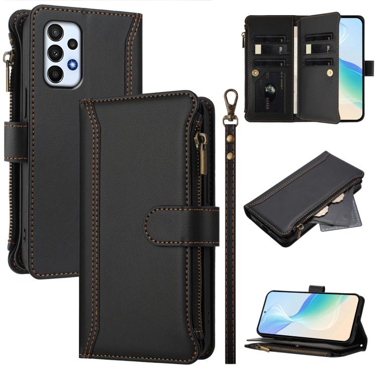 Custodia in pelle con chiusura magnetica, 9 scomparti per carte e cerniera, con cinturino da polso., For Samsung Galaxy A24 4G, For Samsung Galaxy A23 5G / 4G / M23, For Samsung Galaxy A32 5G / M32 5G, For Samsung Galaxy A04 Core / A03 Core