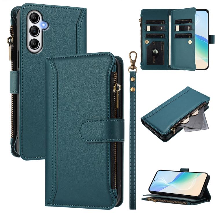 Custodia in pelle con chiusura magnetica, 9 scomparti per carte e cerniera, con cinturino da polso., For Samsung Galaxy A24 4G, For Samsung Galaxy A23 5G / 4G / M23, For Samsung Galaxy A32 5G / M32 5G, For Samsung Galaxy A04 Core / A03 Core