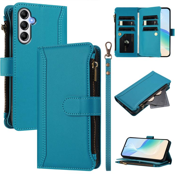 Custodia in pelle con chiusura magnetica, 9 scomparti per carte e cerniera, con cinturino da polso., For Samsung Galaxy A24 4G, For Samsung Galaxy A23 5G / 4G / M23, For Samsung Galaxy A32 5G / M32 5G, For Samsung Galaxy A04 Core / A03 Core