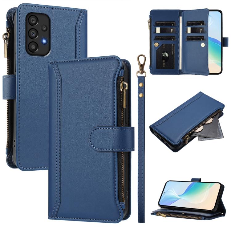 Custodia in pelle con chiusura magnetica, 9 scomparti per carte e cerniera, con cinturino da polso., For Samsung Galaxy A33 5G, For Samsung Galaxy A03 164mm, For Samsung Galaxy A03 166mm, For Samsung Galaxy A52 5G / 4G / A52s