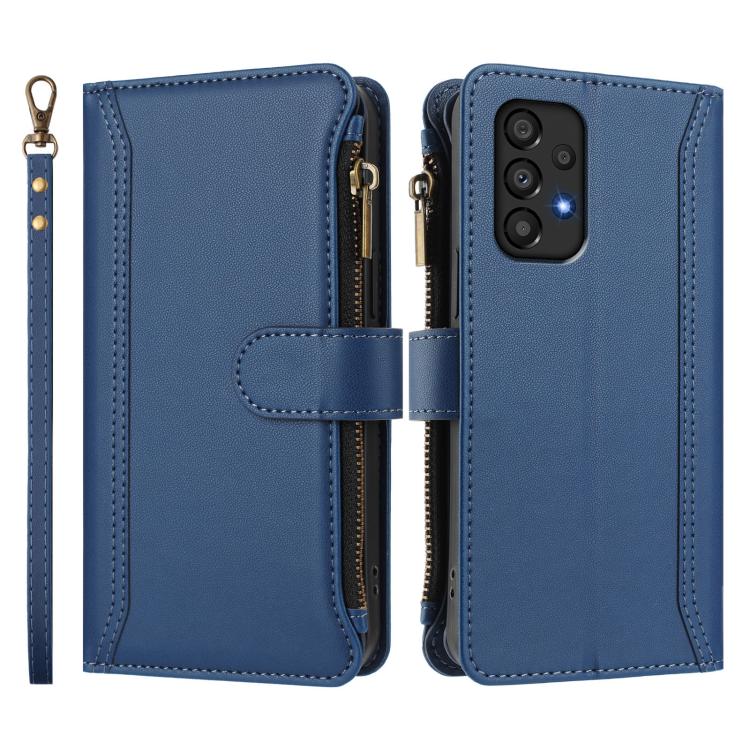 Custodia in pelle con chiusura magnetica, 9 scomparti per carte e cerniera, con cinturino da polso., For Samsung Galaxy A33 5G, For Samsung Galaxy A03 164mm, For Samsung Galaxy A03 166mm, For Samsung Galaxy A52 5G / 4G / A52s