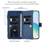 Custodia in pelle con chiusura magnetica, 9 scomparti per carte e cerniera, con cinturino da polso., For Samsung Galaxy A42 5G / M42 5G, For Samsung Galaxy A32 4G, For Samsung Galaxy A02 / M02, For Samsung Galaxy A72 5G / 4G