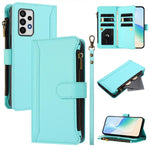 Custodia in pelle con chiusura magnetica, 9 scomparti per carte e cerniera, con cinturino da polso., For Samsung Galaxy A33 5G, For Samsung Galaxy A03 164mm, For Samsung Galaxy A03 166mm, For Samsung Galaxy A52 5G / 4G / A52s