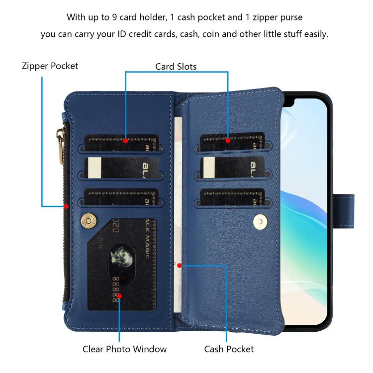 Custodia in pelle con chiusura magnetica, 9 scomparti per carte e cerniera, con cinturino da polso., For Galaxy A27 5G, For Samsung Galaxy A06 4G / 5G, For Samsung Galaxy A56 5G, For Samsung Galaxy A26 5G