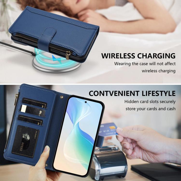 Custodia in pelle con chiusura magnetica, 9 scomparti per carte e cerniera, con cinturino da polso., For Galaxy A27 5G, For Samsung Galaxy A06 4G / 5G, For Samsung Galaxy A56 5G, For Samsung Galaxy A26 5G
