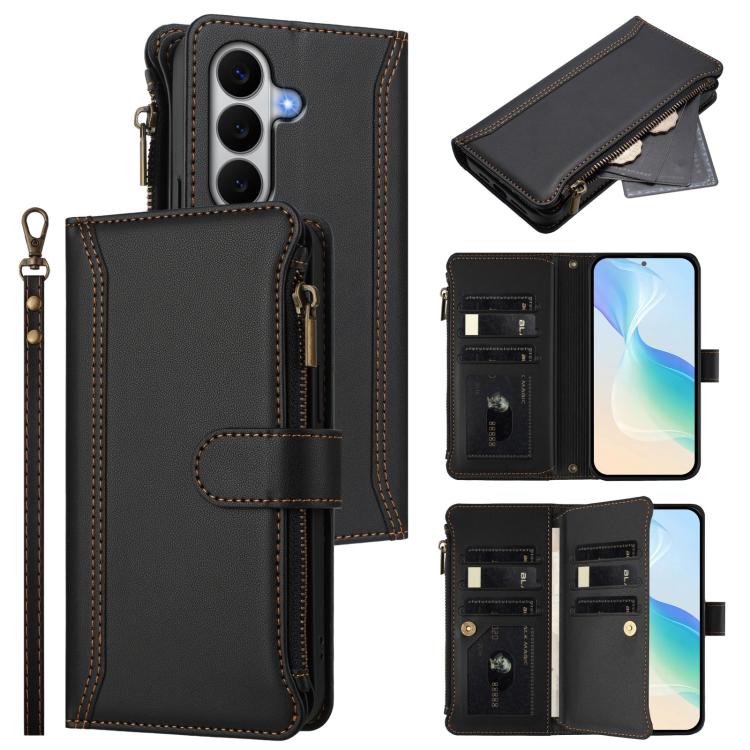 Custodia in pelle con chiusura magnetica, 9 scomparti per carte e cerniera, con cinturino da polso., For Galaxy A27 5G, For Samsung Galaxy A06 4G / 5G, For Samsung Galaxy A56 5G, For Samsung Galaxy A26 5G