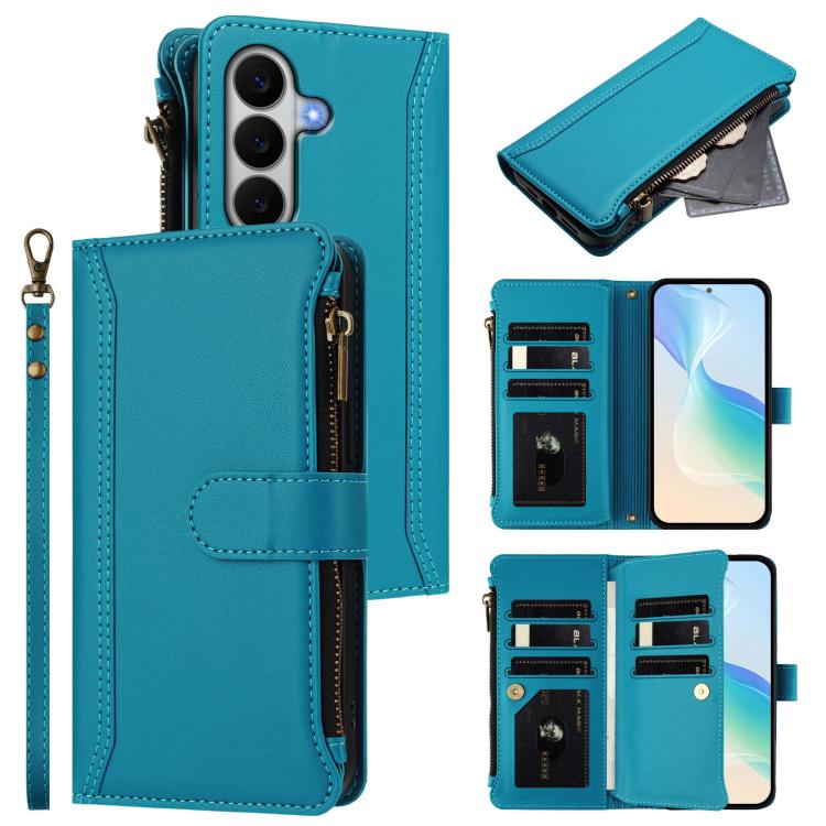 Custodia in pelle con chiusura magnetica, 9 scomparti per carte e cerniera, con cinturino da polso., For Galaxy A27 5G, For Samsung Galaxy A06 4G / 5G, For Samsung Galaxy A56 5G, For Samsung Galaxy A26 5G