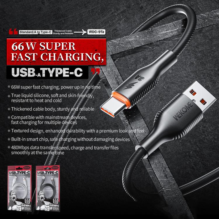 Cavo USB a Type-C in silicone 66W 1,2m WK WDC-91a