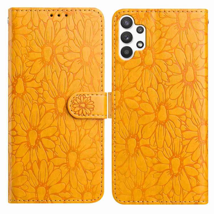Custodia per telefono in pelle con motivo a margherite in rilievo, For Samsung Galaxy A22 5G, For Samsung Galaxy A32 4G