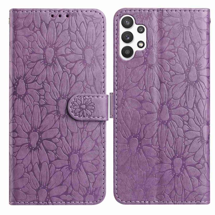 Custodia per telefono in pelle con motivo a margherite in rilievo, For Samsung Galaxy A22 5G, For Samsung Galaxy A32 4G