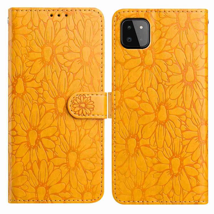 Custodia per telefono in pelle con motivo a margherite in rilievo, For Samsung Galaxy A22 5G, For Samsung Galaxy A32 4G