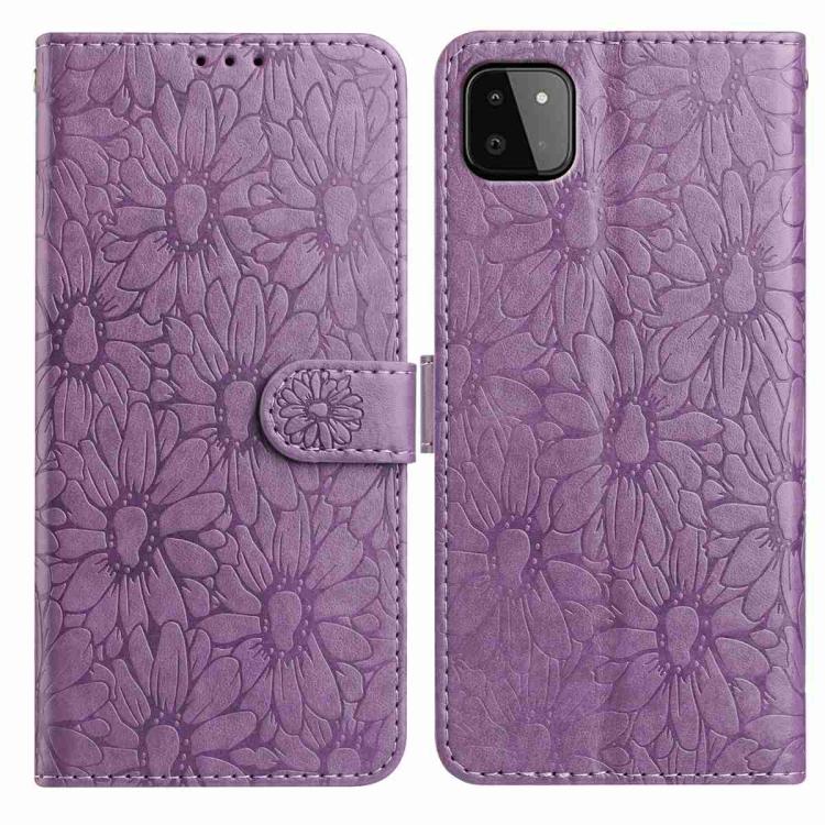 Custodia per telefono in pelle con motivo a margherite in rilievo, For Samsung Galaxy A22 5G, For Samsung Galaxy A32 4G