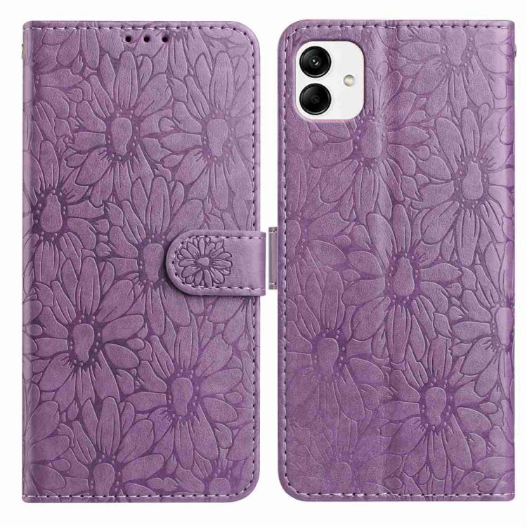 Custodia per telefono in pelle con motivo a margherite in rilievo, For Samsung Galaxy A04, For Samsung Galaxy A04s / A13 5G