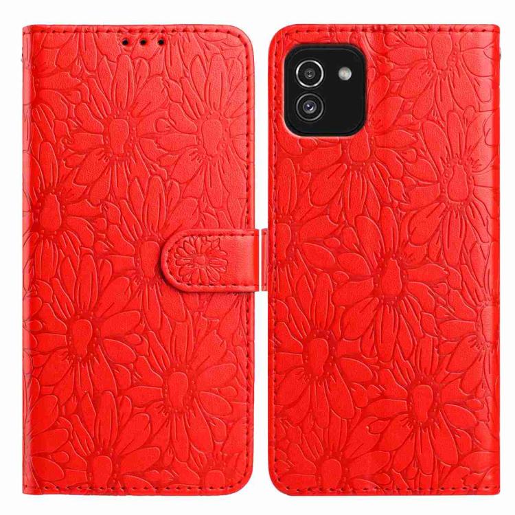 Custodia per telefono in pelle con motivo a margherite in rilievo, For Samsung Galaxy A03, For Samsung Galaxy A13 4G