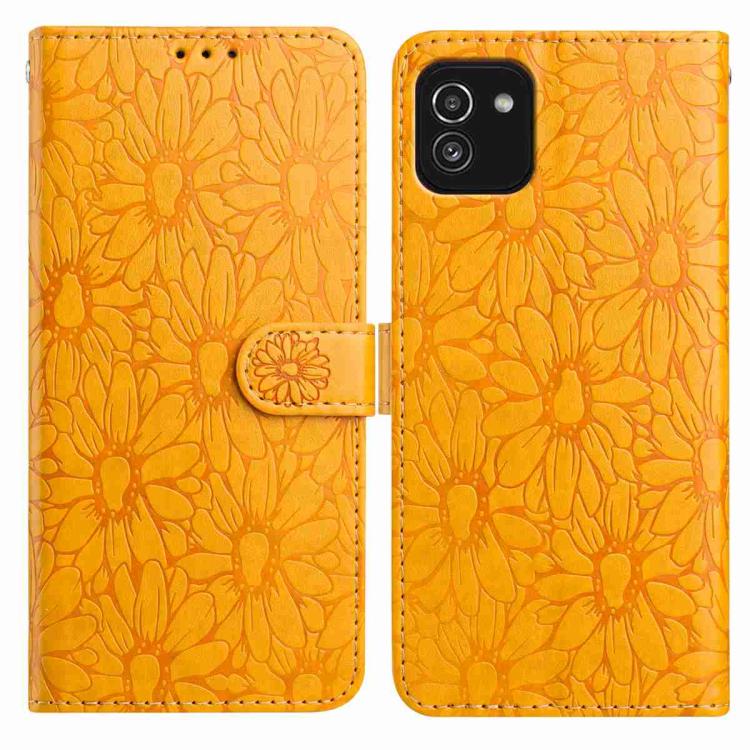 Custodia per telefono in pelle con motivo a margherite in rilievo, For Samsung Galaxy A03, For Samsung Galaxy A13 4G