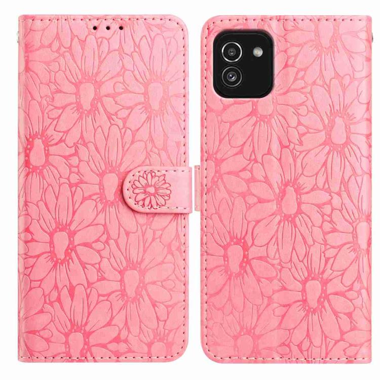 Custodia per telefono in pelle con motivo a margherite in rilievo, For Samsung Galaxy A03, For Samsung Galaxy A13 4G
