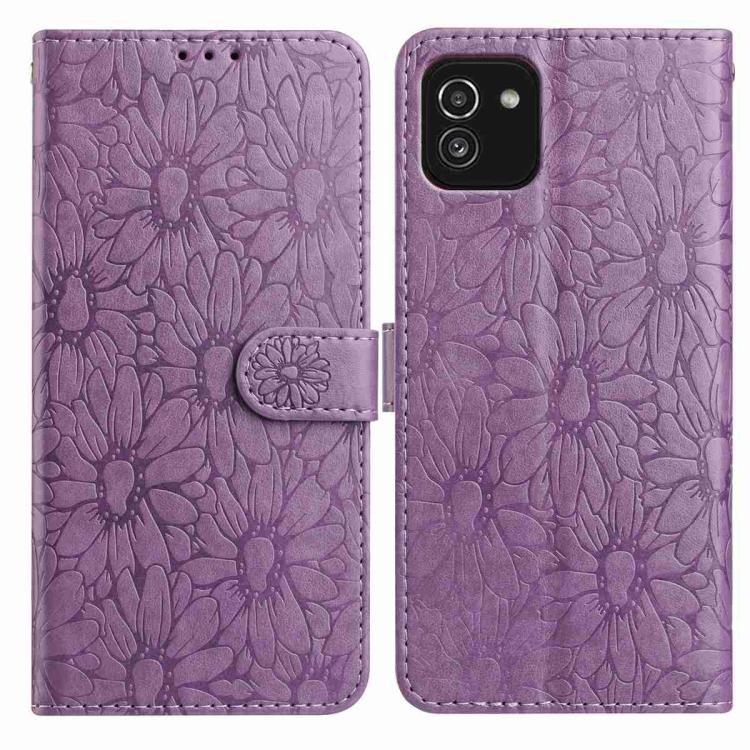 Custodia per telefono in pelle con motivo a margherite in rilievo, For Samsung Galaxy A03, For Samsung Galaxy A13 4G