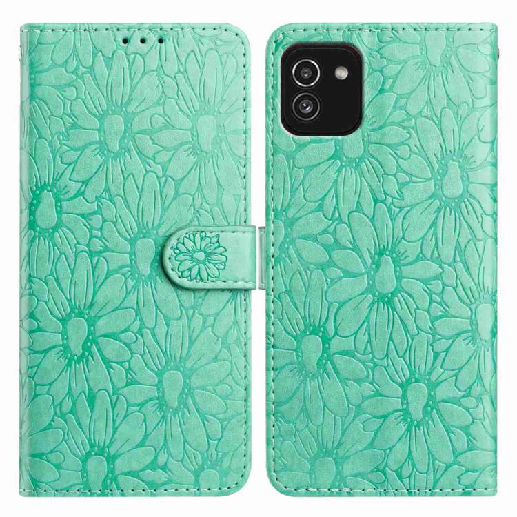 Custodia per telefono in pelle con motivo a margherite in rilievo, For Samsung Galaxy A03, For Samsung Galaxy A13 4G
