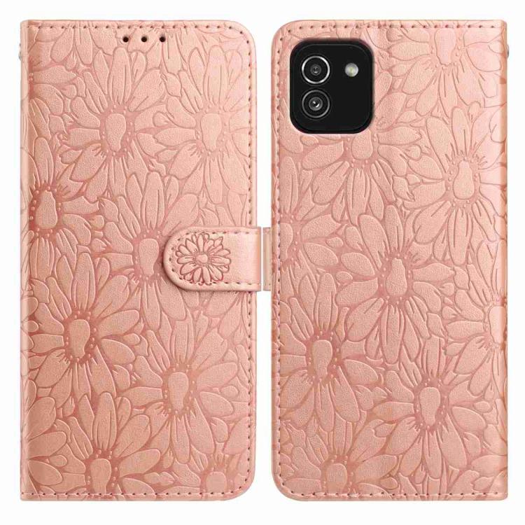 Custodia per telefono in pelle con motivo a margherite in rilievo, For Samsung Galaxy A03, For Samsung Galaxy A13 4G