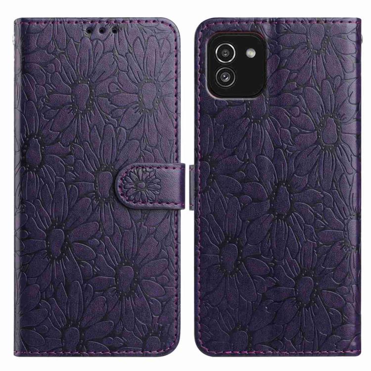 Custodia per telefono in pelle con motivo a margherite in rilievo, For Samsung Galaxy A03, For Samsung Galaxy A13 4G