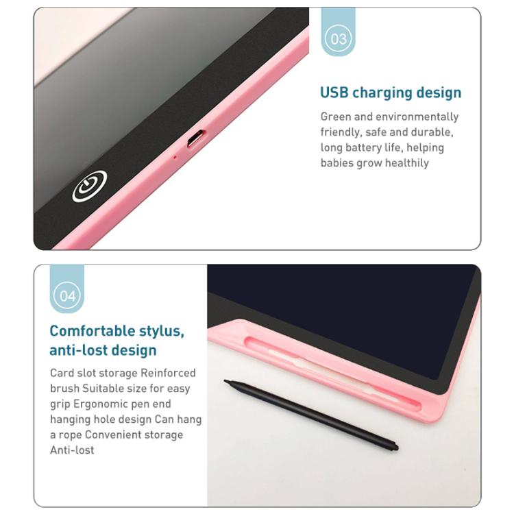 Tavoletta grafica LCD ricaricabile da 16 pollici per bambini, ideale per disegnare e scrivere., Pink / Green Writing, Black / Green Writing, Pink / Color Writing, Black / Color Writing, Blue / Color Writing