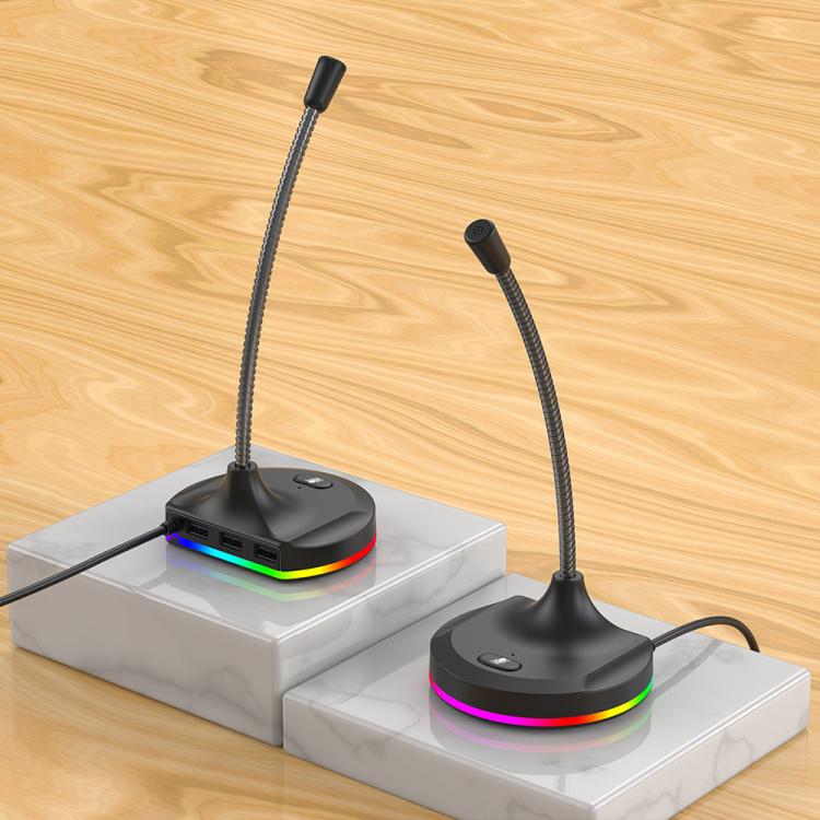 Microfono USB multifunzione con scheda audio e luce RGB