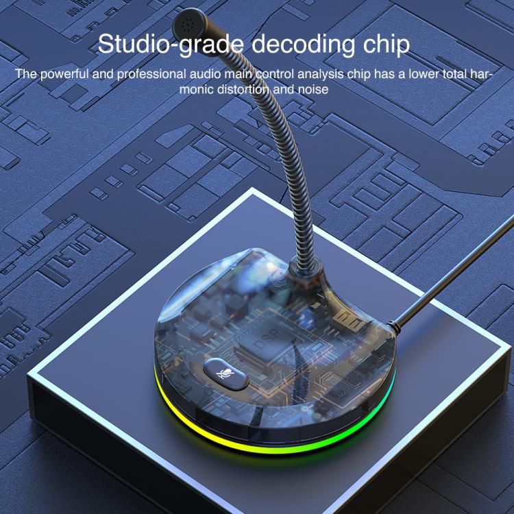 Microfono USB con scheda audio integrata e luce RGB
