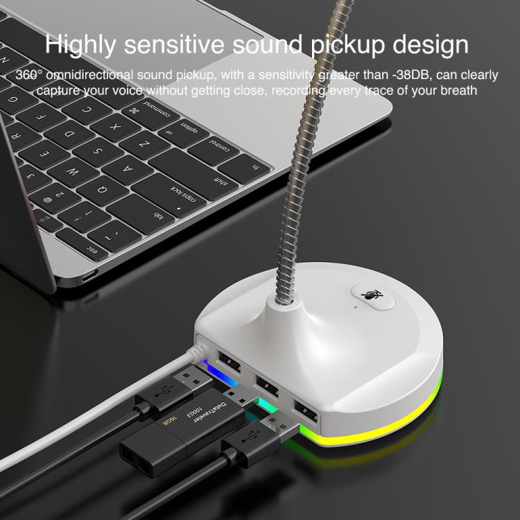 Microfono USB con scheda audio integrata e luce RGB