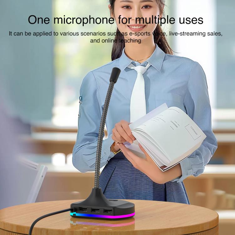 Microfono USB con scheda audio integrata e luce RGB
