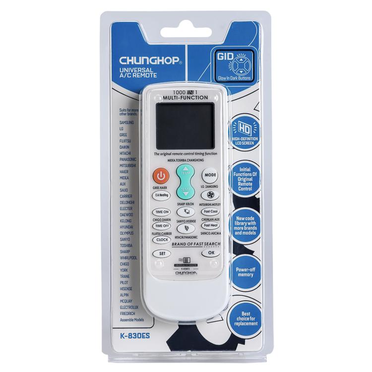 CHUNGHOP K-830ES Universal Air Conditioner Remote Control with Brand Button Pairing Function, K-830ES