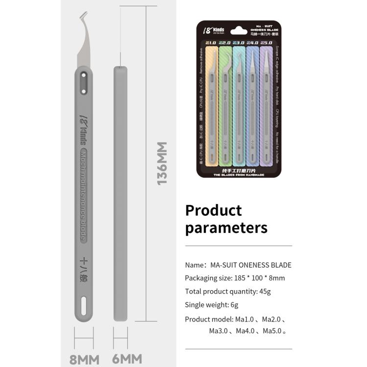 Kit di 18 tipi di lame Ma-Suit 5 in 1 lucidate a mano, 18 Kinds Ma-Suit